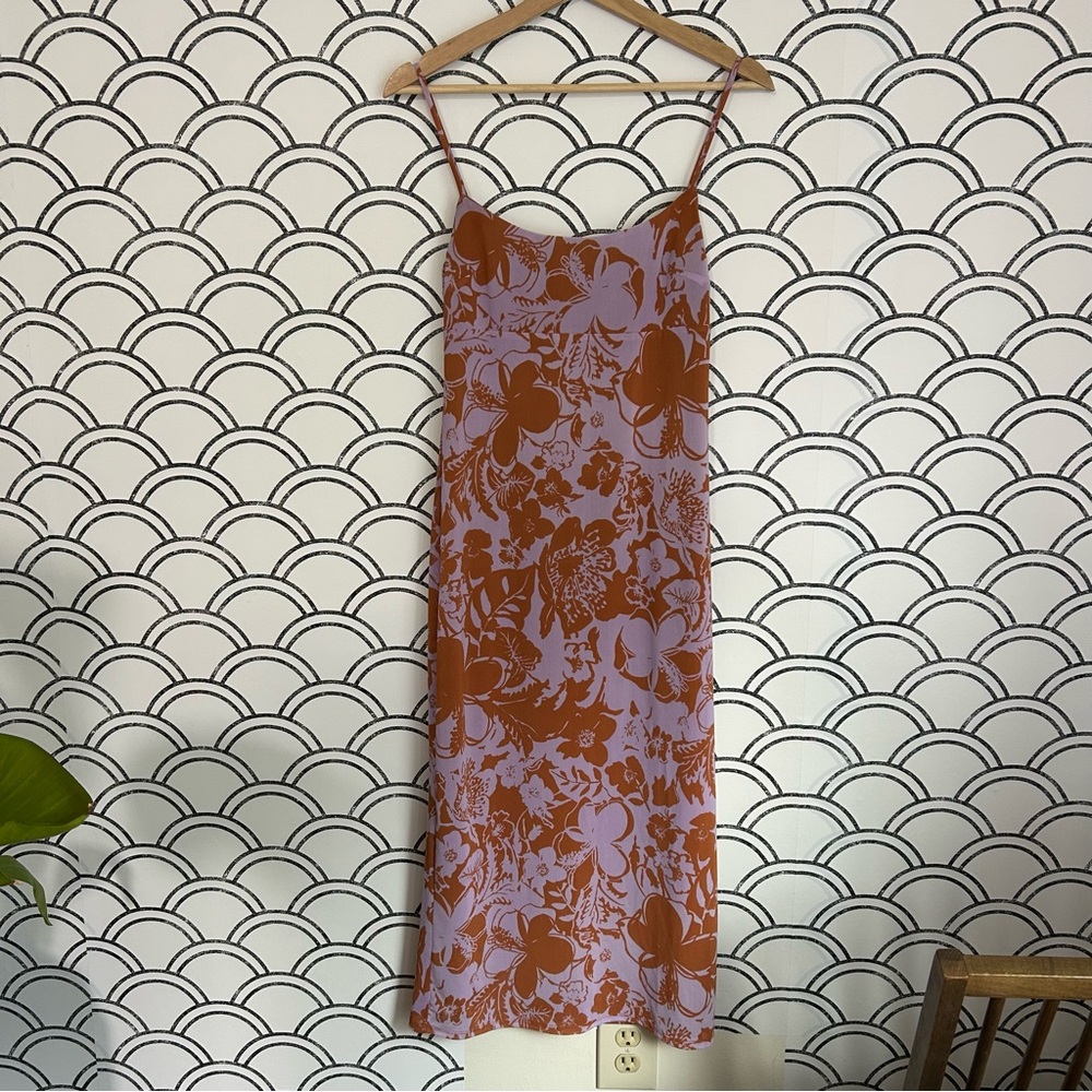 Wayf Purple and Orange Floral Print Slip Dress